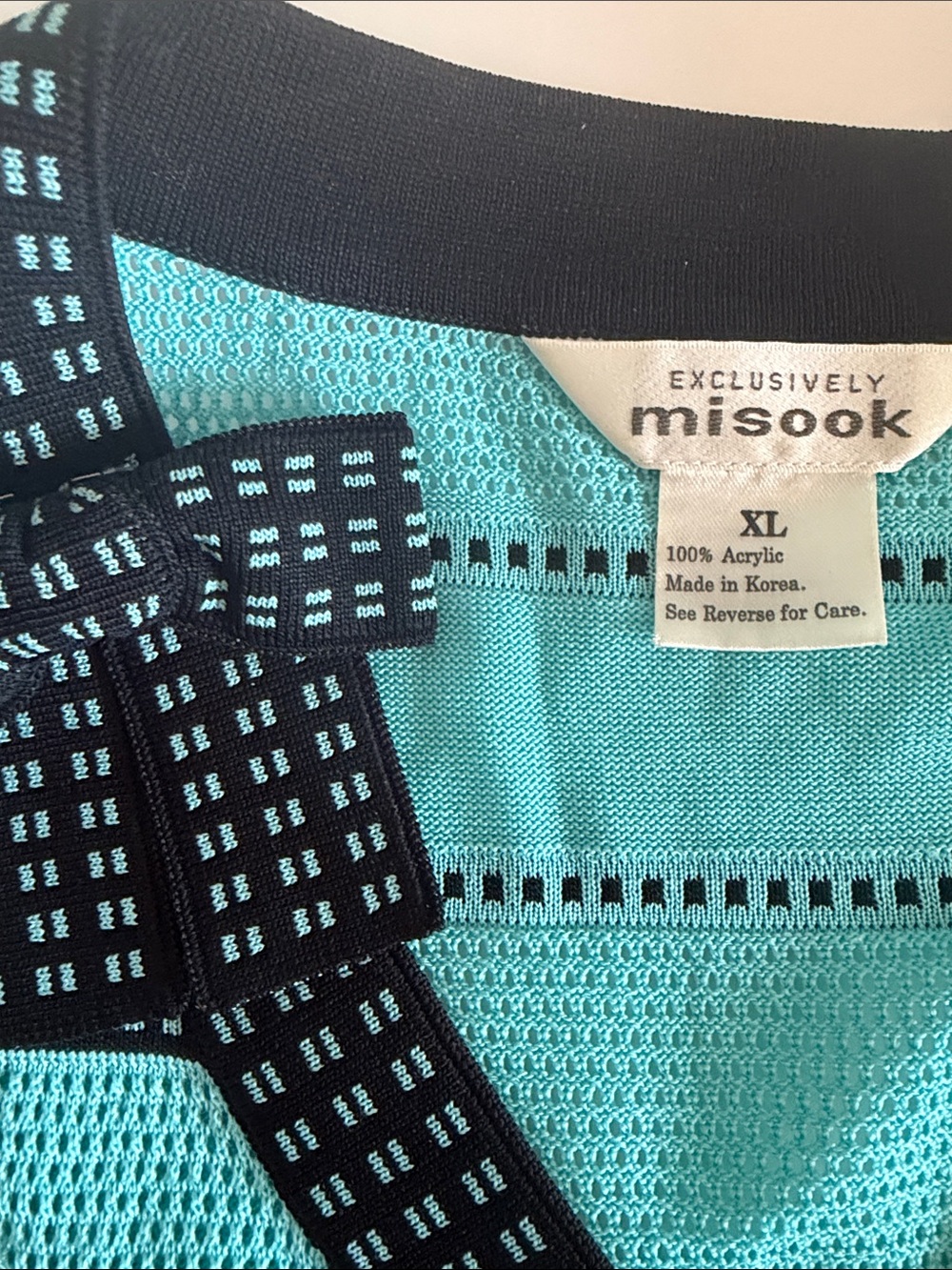 Misook Womens Aqua Blue Black Stripe Bow Button Front Cardigan size XL - Picture 4 of 8